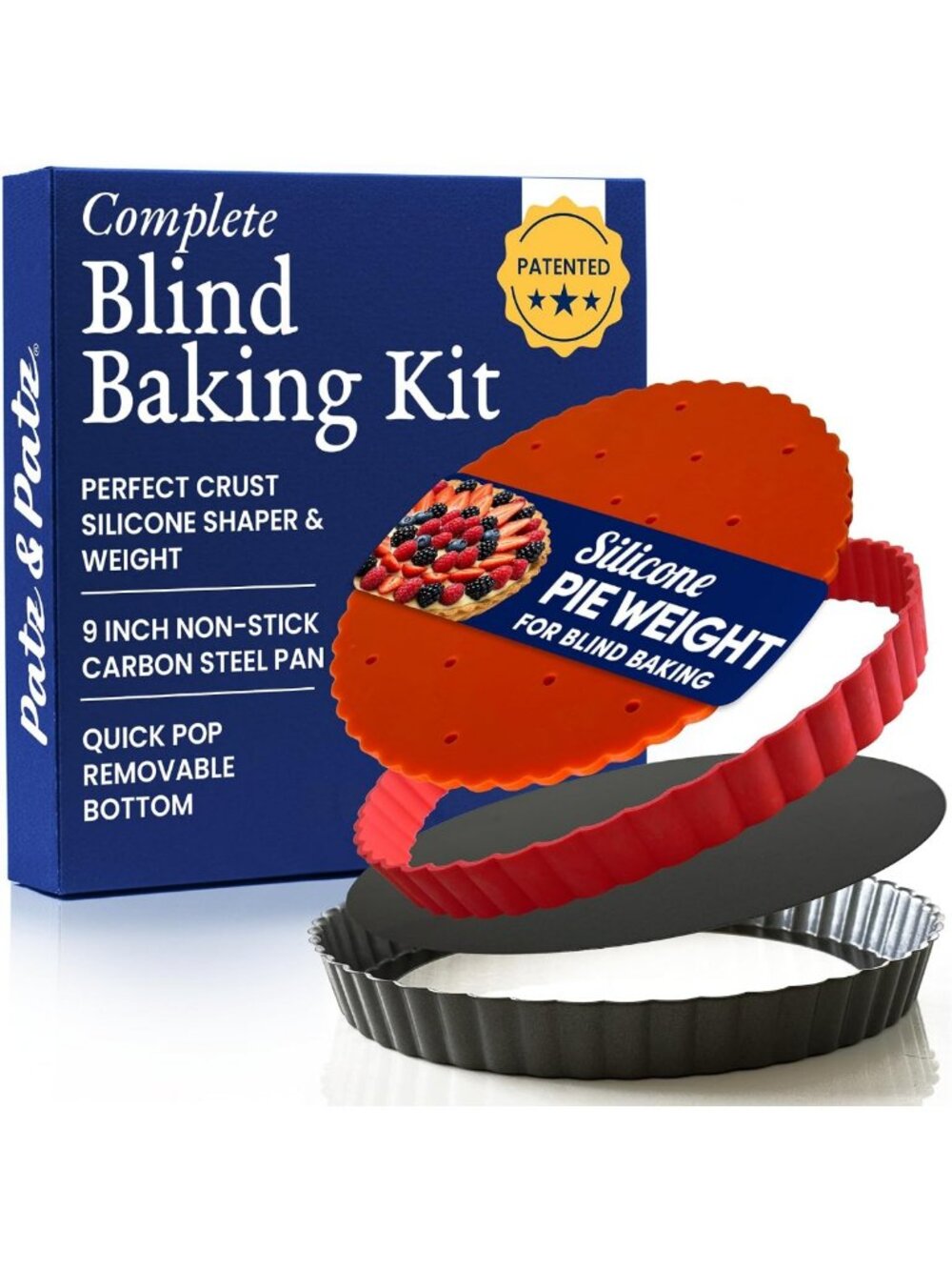 9-Inch Removable Bottom Tart Pan Set with Silicone Crust Shaper & Pie Weights